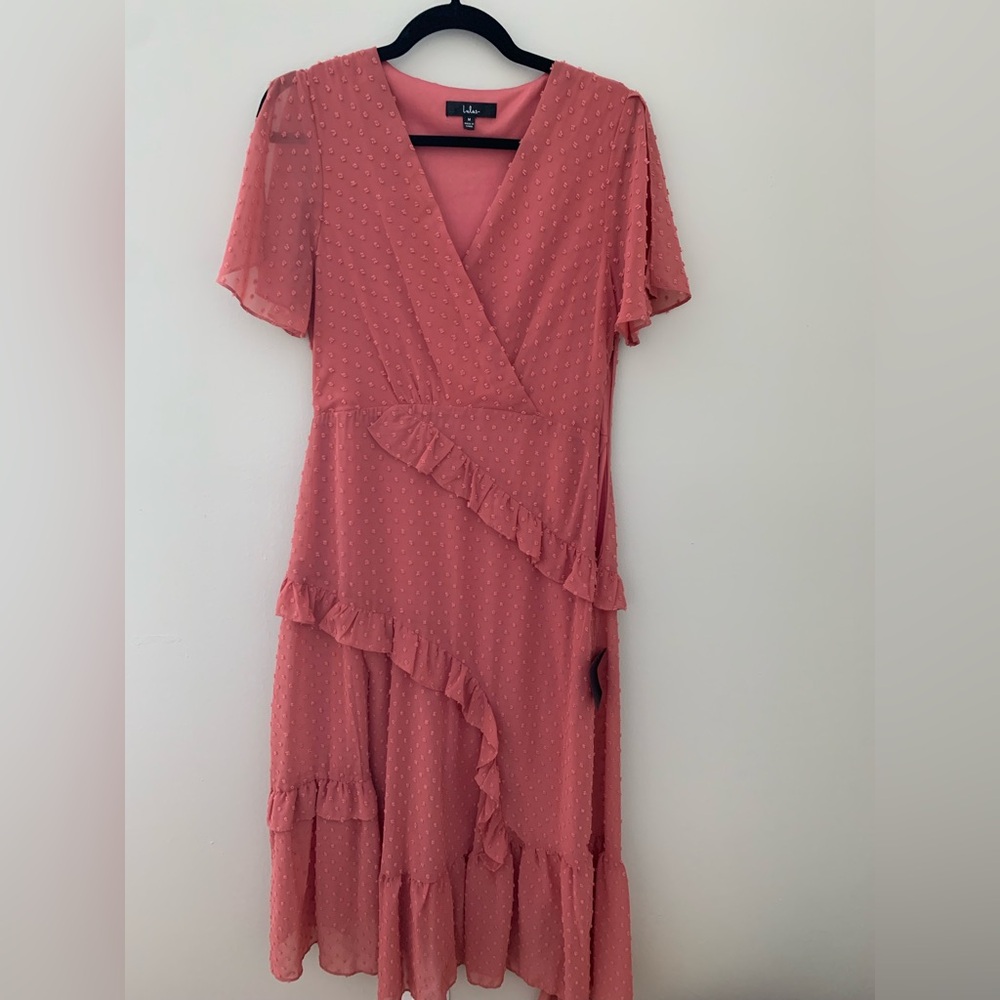 Lulu's Coral Asymmetrical Ruffle Dress